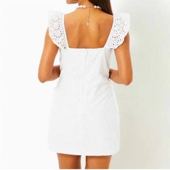 Lilly Pulitzer Zoya Ruffle Romper in Resort White Neon Sunburst Eyelet Size 4 - Picture 3 of 11